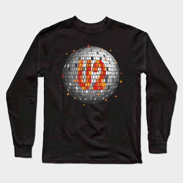 U2 Disco Ball | Orange Long Sleeve T-Shirt by Rad Love